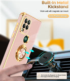 LeYi for Moto G Stylus 5G 2021 Case: with 2 Pack Tempered Glass Screen Protector and Rotatable Ring Holder Magnetic Kickstand, Plating Rose Gold Edge Case
