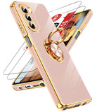 LeYi for Moto G Stylus 5G 2022 Case: with 2 Pack Tempered Glass Screen Protector and Rotatable Ring Holder Magnetic Kickstand, Plating Rose Gold Edge Case