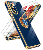 LeYi for Moto G Stylus 5G 2022 Case: with 2 Pack Tempered Glass Screen Protector and Rotatable Ring Holder Magnetic Kickstand, Plating Rose Gold Edge Case