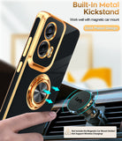 LeYi for Moto G Stylus 5G 2024 Case: with 2 Pack Tempered Glass Screen Protector and Rotatable Ring Holder Magnetic Kickstand, Plating Rose Gold Edge Case