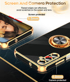 LeYi for Samsung Galaxy A05s 4G Case: with Rotatable Ring Holder Magnetic Kickstand, Plating Rose Gold Edge Case
