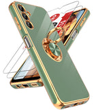 LeYi for Samsung Galaxy A14 5G Case: with 2 Pack Tempered Glass Screen Protector and Rotatable Ring Holder Magnetic Kickstand, Plating Rose Gold Edge Case