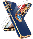 LeYi for Samsung Galaxy A14 5G Case: with 2 Pack Tempered Glass Screen Protector and Rotatable Ring Holder Magnetic Kickstand, Plating Rose Gold Edge Case