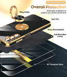 LeYi for Samsung Galaxy A14 5G Case: with 2 Pack Tempered Glass Screen Protector and Rotatable Ring Holder Magnetic Kickstand, Plating Rose Gold Edge Case