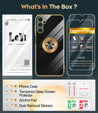 LeYi for Samsung Galaxy A14 5G Case: with 2 Pack Tempered Glass Screen Protector and Rotatable Ring Holder Magnetic Kickstand, Plating Rose Gold Edge Case