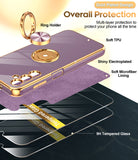 LeYi for Samsung Galaxy A14 5G Case: with 2 Pack Tempered Glass Screen Protector and Rotatable Ring Holder Magnetic Kickstand, Plating Rose Gold Edge Case