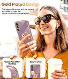 LeYi for Samsung Galaxy A14 5G Case: with 2 Pack Tempered Glass Screen Protector and Rotatable Ring Holder Magnetic Kickstand, Plating Rose Gold Edge Case
