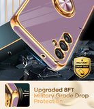 LeYi for Samsung Galaxy A14 5G Case: with 2 Pack Tempered Glass Screen Protector and Rotatable Ring Holder Magnetic Kickstand, Plating Rose Gold Edge Case