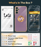 LeYi for Samsung Galaxy A14 5G Case: with 2 Pack Tempered Glass Screen Protector and Rotatable Ring Holder Magnetic Kickstand, Plating Rose Gold Edge Case