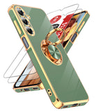 LeYi for Samsung Galaxy A16 5G Case: with 2 Pack Tempered Glass Screen Protector and Rotatable Ring Holder Magnetic Kickstand, Plating Rose Gold Edge Case