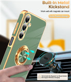 LeYi for Samsung Galaxy A16 5G Case: with 2 Pack Tempered Glass Screen Protector and Rotatable Ring Holder Magnetic Kickstand, Plating Rose Gold Edge Case