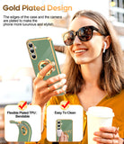 LeYi for Samsung Galaxy A16 5G Case: with 2 Pack Tempered Glass Screen Protector and Rotatable Ring Holder Magnetic Kickstand, Plating Rose Gold Edge Case