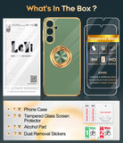 LeYi for Samsung Galaxy A16 5G Case: with 2 Pack Tempered Glass Screen Protector and Rotatable Ring Holder Magnetic Kickstand, Plating Rose Gold Edge Case