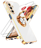 LeYi for Samsung Galaxy A17 5G Case: with 2 Pack Tempered Glass Screen Protector and Rotatable Ring Holder Magnetic Kickstand, Plating Rose Gold Edge Case