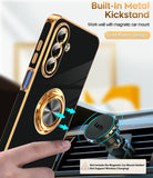 LeYi for Samsung Galaxy A17 5G Case: with 2 Pack Tempered Glass Screen Protector and Rotatable Ring Holder Magnetic Kickstand, Plating Rose Gold Edge Case