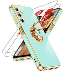 LeYi for Samsung Galaxy A25 5G Case: with 2 Pack Tempered Glass Screen Protector and Rotatable Ring Holder Magnetic Kickstand, Plating Rose Gold Edge Case
