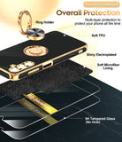 LeYi for Samsung Galaxy A25 5G Case: with 2 Pack Tempered Glass Screen Protector and Rotatable Ring Holder Magnetic Kickstand, Plating Rose Gold Edge Case