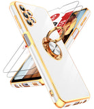 LeYi for Samsung Galaxy A32 5G Case: with 2 Pack Tempered Glass Screen Protector and Rotatable Ring Holder Magnetic Kickstand, Plating Rose Gold Edge Case