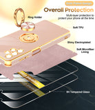LeYi for Samsung Galaxy A32 5G Case: with 2 Pack Tempered Glass Screen Protector and Rotatable Ring Holder Magnetic Kickstand, Plating Rose Gold Edge Case