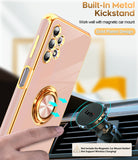 LeYi for Samsung Galaxy A32 5G Case: with 2 Pack Tempered Glass Screen Protector and Rotatable Ring Holder Magnetic Kickstand, Plating Rose Gold Edge Case
