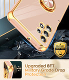 LeYi for Samsung Galaxy A32 5G Case: with 2 Pack Tempered Glass Screen Protector and Rotatable Ring Holder Magnetic Kickstand, Plating Rose Gold Edge Case