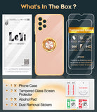 LeYi for Samsung Galaxy A32 5G Case: with 2 Pack Tempered Glass Screen Protector and Rotatable Ring Holder Magnetic Kickstand, Plating Rose Gold Edge Case
