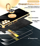 LeYi for Samsung Galaxy A32 5G Case: with 2 Pack Tempered Glass Screen Protector and Rotatable Ring Holder Magnetic Kickstand, Plating Rose Gold Edge Case