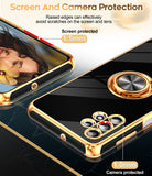 LeYi for Samsung Galaxy A32 5G Case: with 2 Pack Tempered Glass Screen Protector and Rotatable Ring Holder Magnetic Kickstand, Plating Rose Gold Edge Case