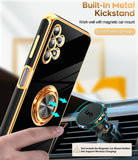 LeYi for Samsung Galaxy A32 5G Case: with 2 Pack Tempered Glass Screen Protector and Rotatable Ring Holder Magnetic Kickstand, Plating Rose Gold Edge Case