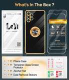 LeYi for Samsung Galaxy A32 5G Case: with 2 Pack Tempered Glass Screen Protector and Rotatable Ring Holder Magnetic Kickstand, Plating Rose Gold Edge Case