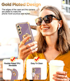 LeYi for Samsung Galaxy A35 5G Case: with 2 Pack Tempered Glass Screen Protector and Rotatable Ring Holder Magnetic Kickstand, Plating Rose Gold Edge Case