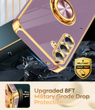 LeYi for Samsung Galaxy A35 5G Case: with 2 Pack Tempered Glass Screen Protector and Rotatable Ring Holder Magnetic Kickstand, Plating Rose Gold Edge Case