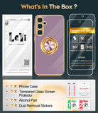 LeYi for Samsung Galaxy A35 5G Case: with 2 Pack Tempered Glass Screen Protector and Rotatable Ring Holder Magnetic Kickstand, Plating Rose Gold Edge Case
