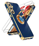 LeYi for Samsung Galaxy A35 5G Case: with 2 Pack Tempered Glass Screen Protector and Rotatable Ring Holder Magnetic Kickstand, Plating Rose Gold Edge Case