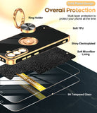 LeYi for Samsung Galaxy A37 5G Case: with 2 Pack Tempered Glass Screen Protector and Rotatable Ring Holder Magnetic Kickstand, Plating Rose Gold Edge Case