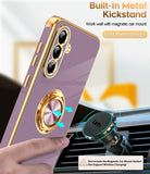 LeYi for Samsung Galaxy A37 5G Case: with 2 Pack Tempered Glass Screen Protector and Rotatable Ring Holder Magnetic Kickstand, Plating Rose Gold Edge Case