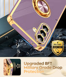 LeYi for Samsung Galaxy A37 5G Case: with 2 Pack Tempered Glass Screen Protector and Rotatable Ring Holder Magnetic Kickstand, Plating Rose Gold Edge Case