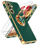 LeYi for Samsung Galaxy A37 5G Case: with 2 Pack Tempered Glass Screen Protector and Rotatable Ring Holder Magnetic Kickstand, Plating Rose Gold Edge Case