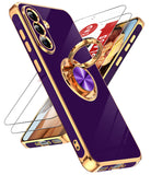 LeYi for Samsung Galaxy A37 5G Case: with 2 Pack Tempered Glass Screen Protector and Rotatable Ring Holder Magnetic Kickstand, Plating Rose Gold Edge Case