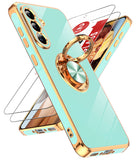 LeYi for Samsung Galaxy A37 5G Case: with 2 Pack Tempered Glass Screen Protector and Rotatable Ring Holder Magnetic Kickstand, Plating Rose Gold Edge Case
