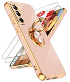 LeYi for Samsung Galaxy A37 5G Case: with 2 Pack Tempered Glass Screen Protector and Rotatable Ring Holder Magnetic Kickstand, Plating Rose Gold Edge Case