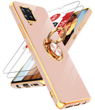 LeYi for Samsung Galaxy A42 5G Case: with 2 Pack Tempered Glass Screen Protector and Rotatable Ring Holder Magnetic Kickstand, Plating Rose Gold Edge Case