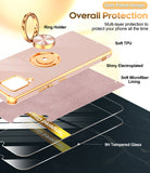 LeYi for Samsung Galaxy A42 5G Case: with 2 Pack Tempered Glass Screen Protector and Rotatable Ring Holder Magnetic Kickstand, Plating Rose Gold Edge Case