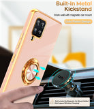 LeYi for Samsung Galaxy A42 5G Case: with 2 Pack Tempered Glass Screen Protector and Rotatable Ring Holder Magnetic Kickstand, Plating Rose Gold Edge Case