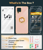 LeYi for Samsung Galaxy A42 5G Case: with 2 Pack Tempered Glass Screen Protector and Rotatable Ring Holder Magnetic Kickstand, Plating Rose Gold Edge Case