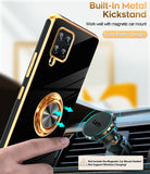 LeYi for Samsung Galaxy A42 5G Case: with 2 Pack Tempered Glass Screen Protector and Rotatable Ring Holder Magnetic Kickstand, Plating Rose Gold Edge Case