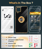 LeYi for Samsung Galaxy A42 5G Case: with 2 Pack Tempered Glass Screen Protector and Rotatable Ring Holder Magnetic Kickstand, Plating Rose Gold Edge Case