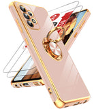 LeYi for Samsung Galaxy A52 5G Case: with 2 Pack Tempered Glass Screen Protector and Rotatable Ring Holder Magnetic Kickstand, Plating Rose Gold Edge Case