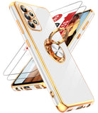 LeYi for Samsung Galaxy A52 5G Case: with 2 Pack Tempered Glass Screen Protector and Rotatable Ring Holder Magnetic Kickstand, Plating Rose Gold Edge Case
