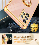 LeYi for Samsung Galaxy A52 5G Case: with 2 Pack Tempered Glass Screen Protector and Rotatable Ring Holder Magnetic Kickstand, Plating Rose Gold Edge Case
